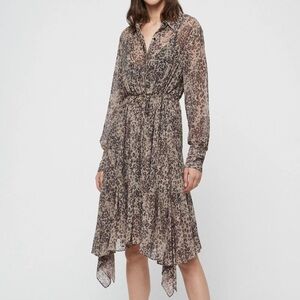 Allsaints Lizzy Patch Long Sleeve Leopard Print Midi Dress Small